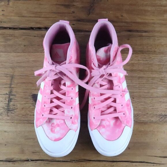 ADIDAS BRAVADA PINK HAWAIIAN FLORAL HIGH TOP PLATFORM CANVAS SNEAKERS SIZE 9.5 - Picture 7 of 11